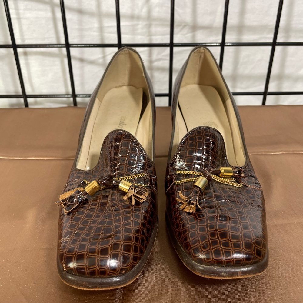 Vintage JACK ROGERS croc embossed Block Heel  Loafers